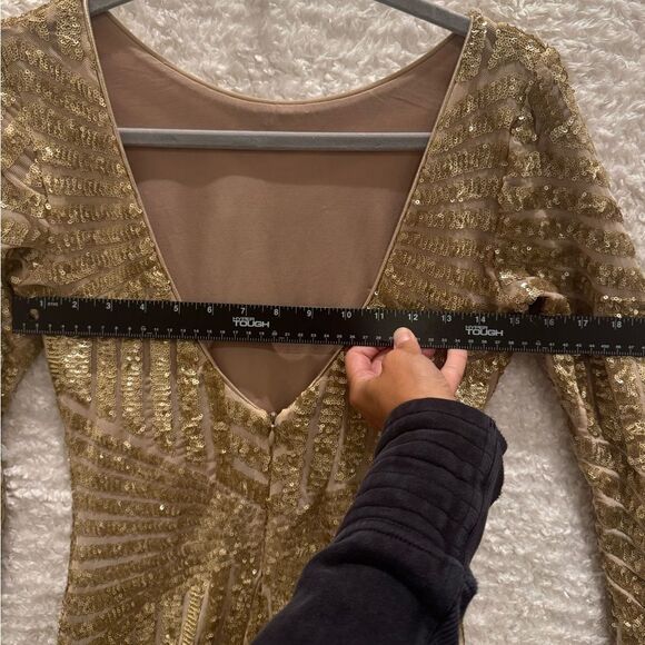 Dress the Population Gold Long Sleeve Sequin Dress holiday new years stretchy-M - Picture 11 of 11